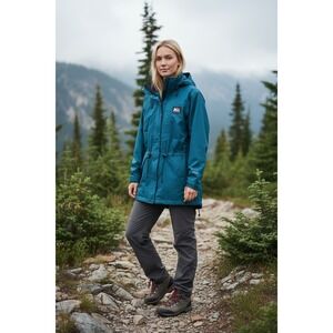 REI Gore-Tex Teal Hooded Waterproof Rain Jacket Women's Sz S Outdoor Hiking Camp